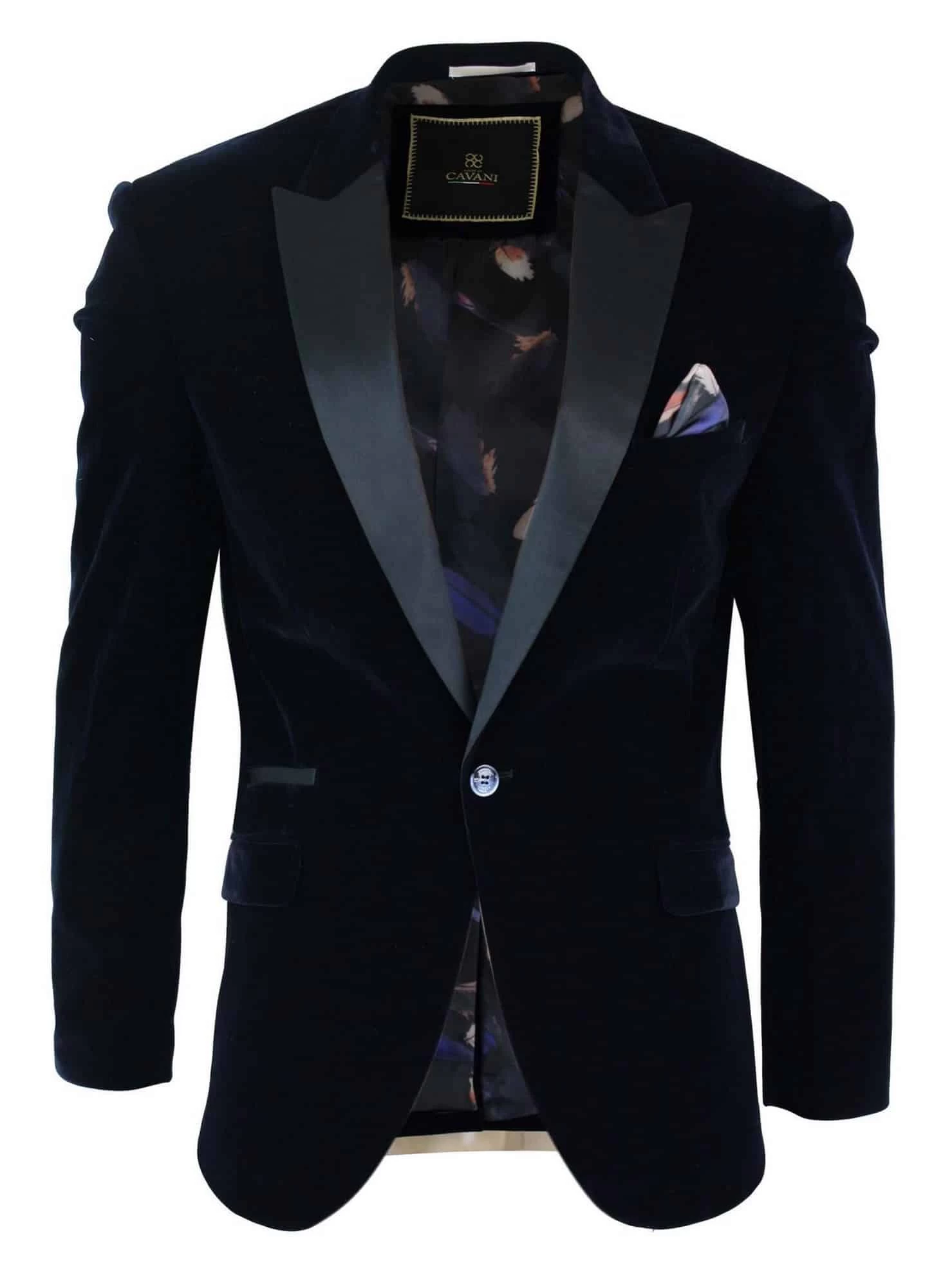 Cavani Rosa β Mens Soft Velvet Black Navy 1 Button Dinner Jacket Tuxedo Blazer Smart Casual Fit-Navy