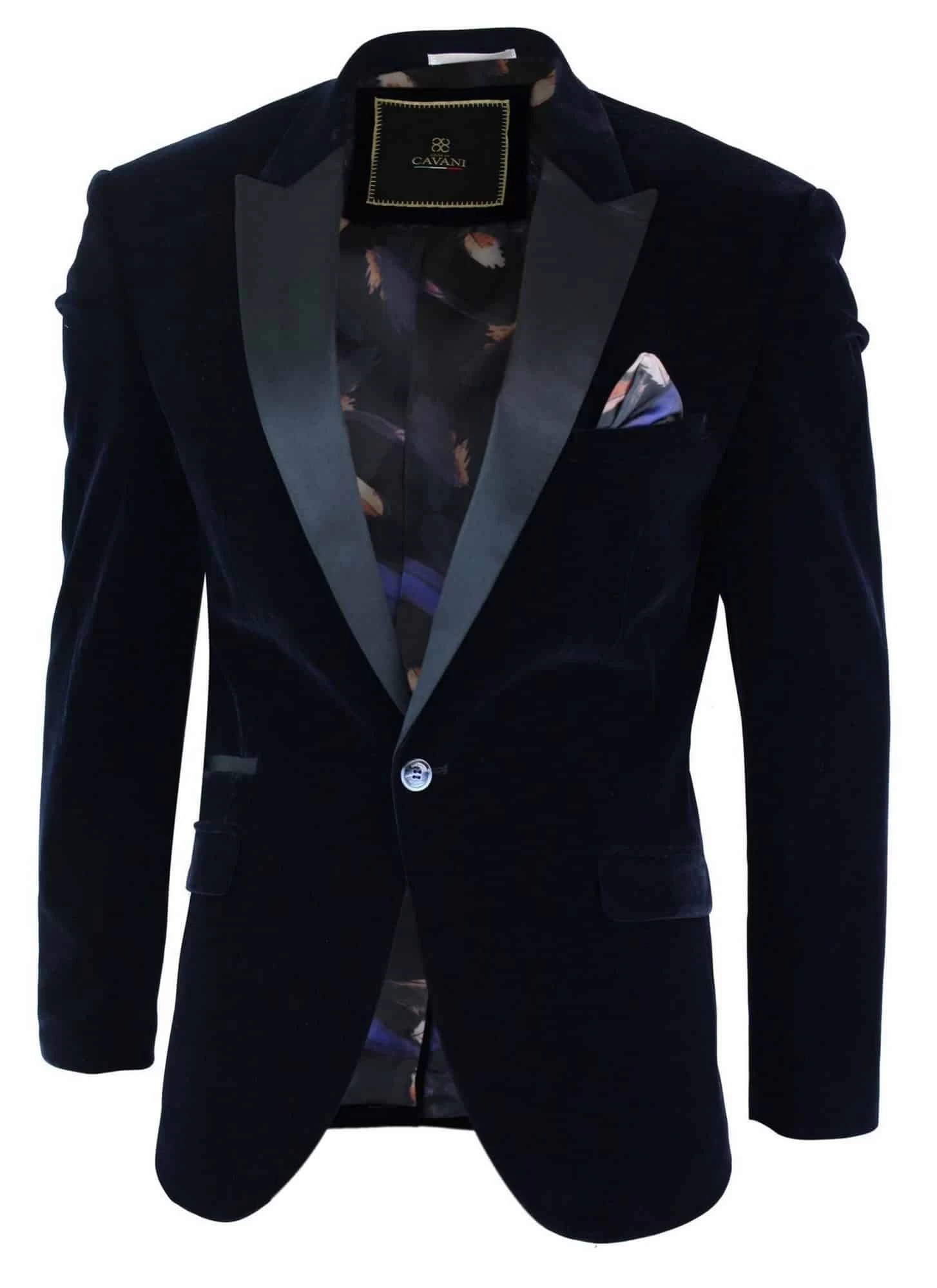 Cavani Rosa β Mens Soft Velvet Black Navy 1 Button Dinner Jacket Tuxedo Blazer Smart Casual Fit-Navy - Image 2