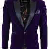 Cavani Rosa – Mens Soft Velvet Black Navy 1 Button Dinner Jacket Tuxedo Blazer Smart Casual Fit-Purple