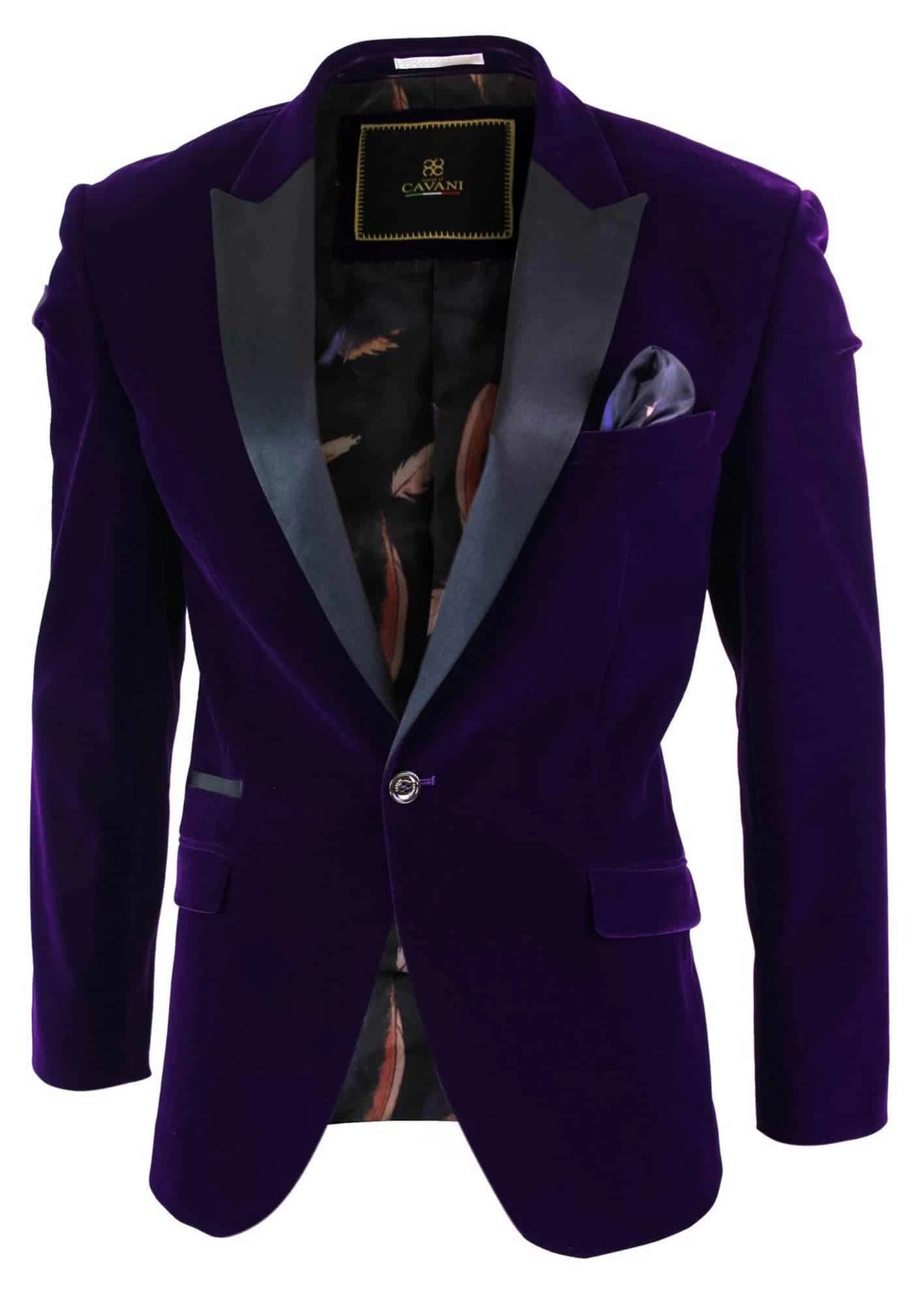 Cavani Rosa β Mens Soft Velvet Black Navy 1 Button Dinner Jacket Tuxedo Blazer Smart Casual Fit-Purple - Image 4