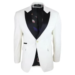 Rosa – Men’s Soft Velvet Ivory Cream 1 Button Dinner Jacket Tuxedo Blazer Fit
