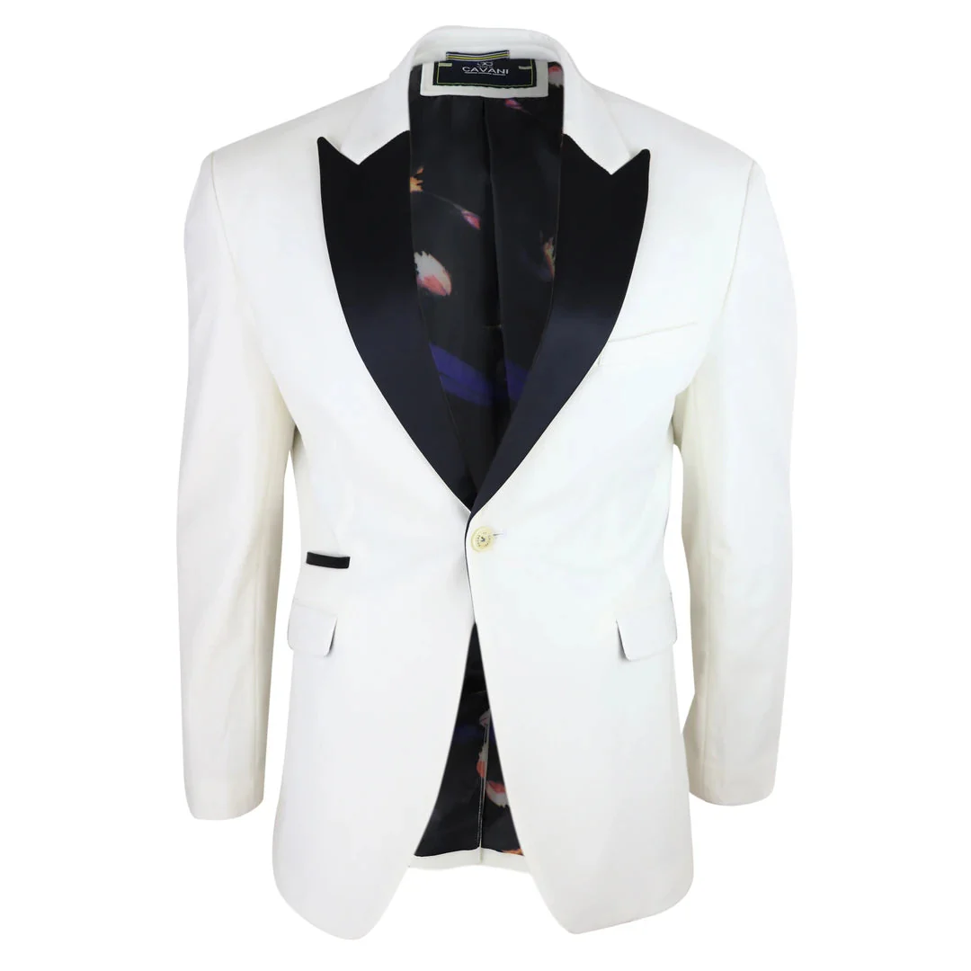 Rosa – Men’s Soft Velvet Ivory Cream 1 Button Dinner Jacket Tuxedo Blazer Fit