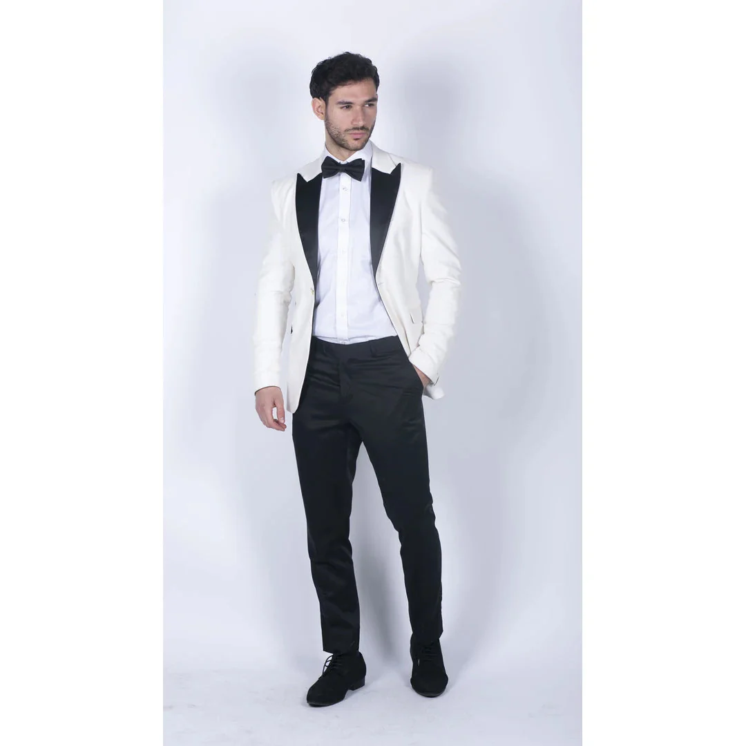 Rosa – Men’s Soft Velvet Ivory Cream 1 Button Dinner Jacket Tuxedo Blazer Fit - Image 2