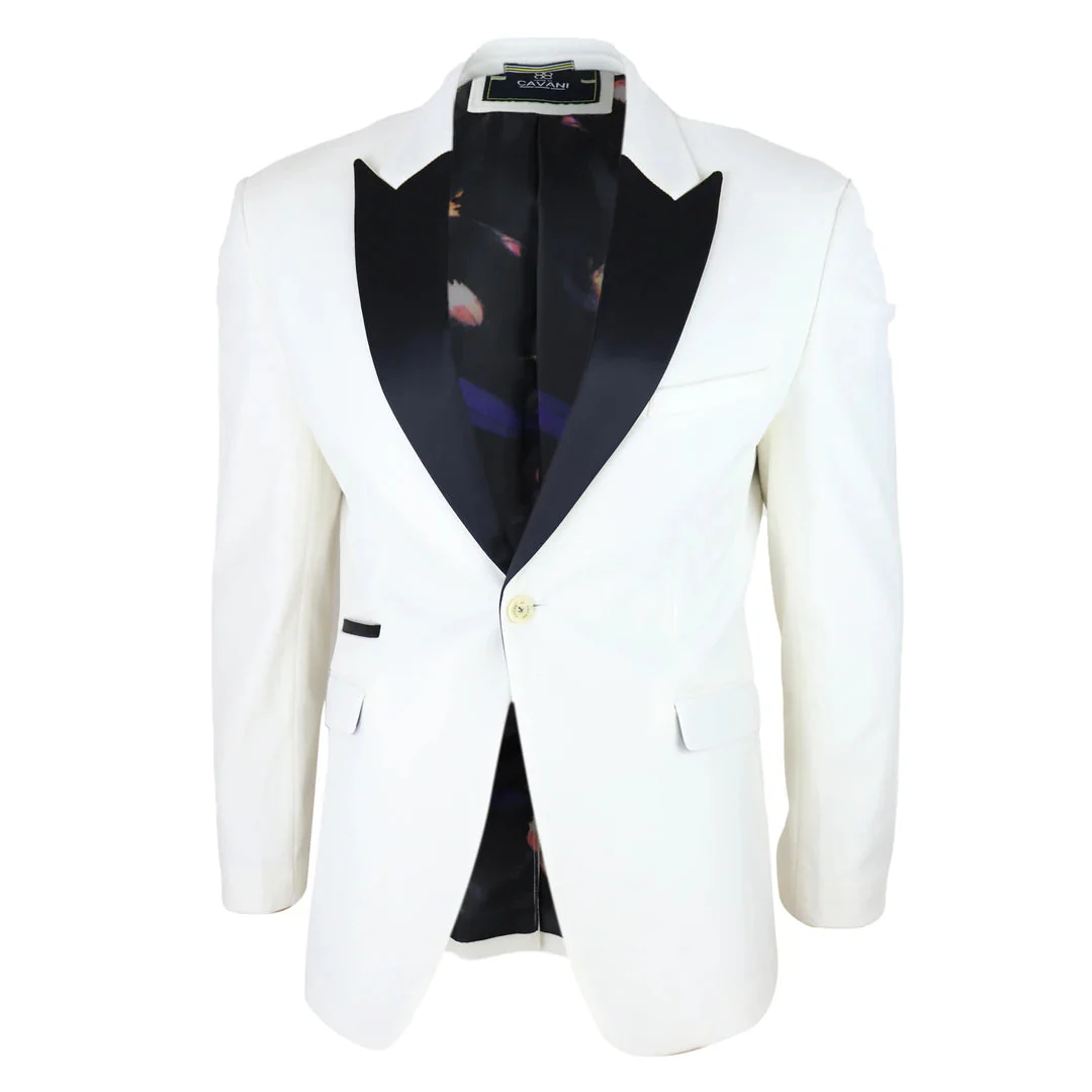 Rosa – Men’s Soft Velvet Ivory Cream 1 Button Dinner Jacket Tuxedo Blazer Fit - Image 3