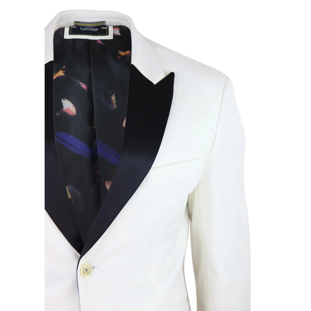 Rosa – Men’s Soft Velvet Ivory Cream 1 Button Dinner Jacket Tuxedo Blazer Fit - Image 4