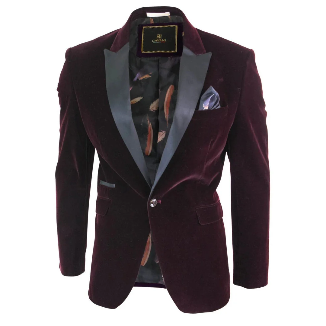 Rosa – Men’s Soft Velvet Black Burgundy 1 Button Dinner Jacket Tuxedo Blazer Fit - Image 4