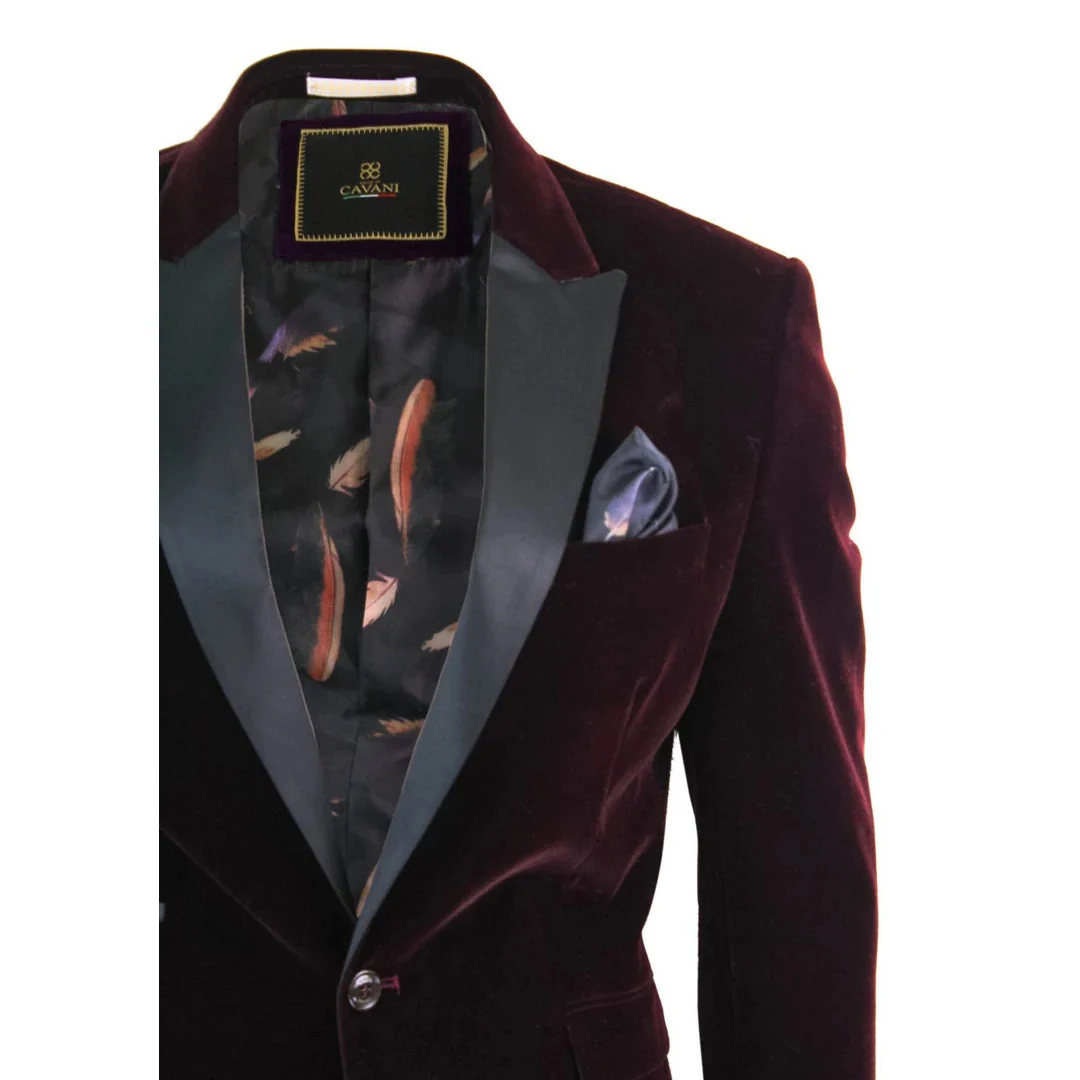 Rosa – Men’s Soft Velvet Black Burgundy 1 Button Dinner Jacket Tuxedo Blazer Fit - Image 2