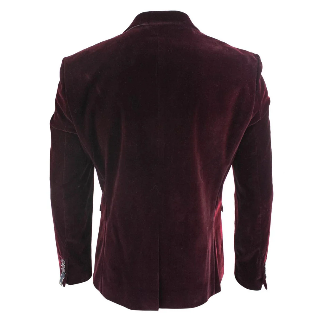 Rosa – Men’s Soft Velvet Black Burgundy 1 Button Dinner Jacket Tuxedo Blazer Fit - Image 3