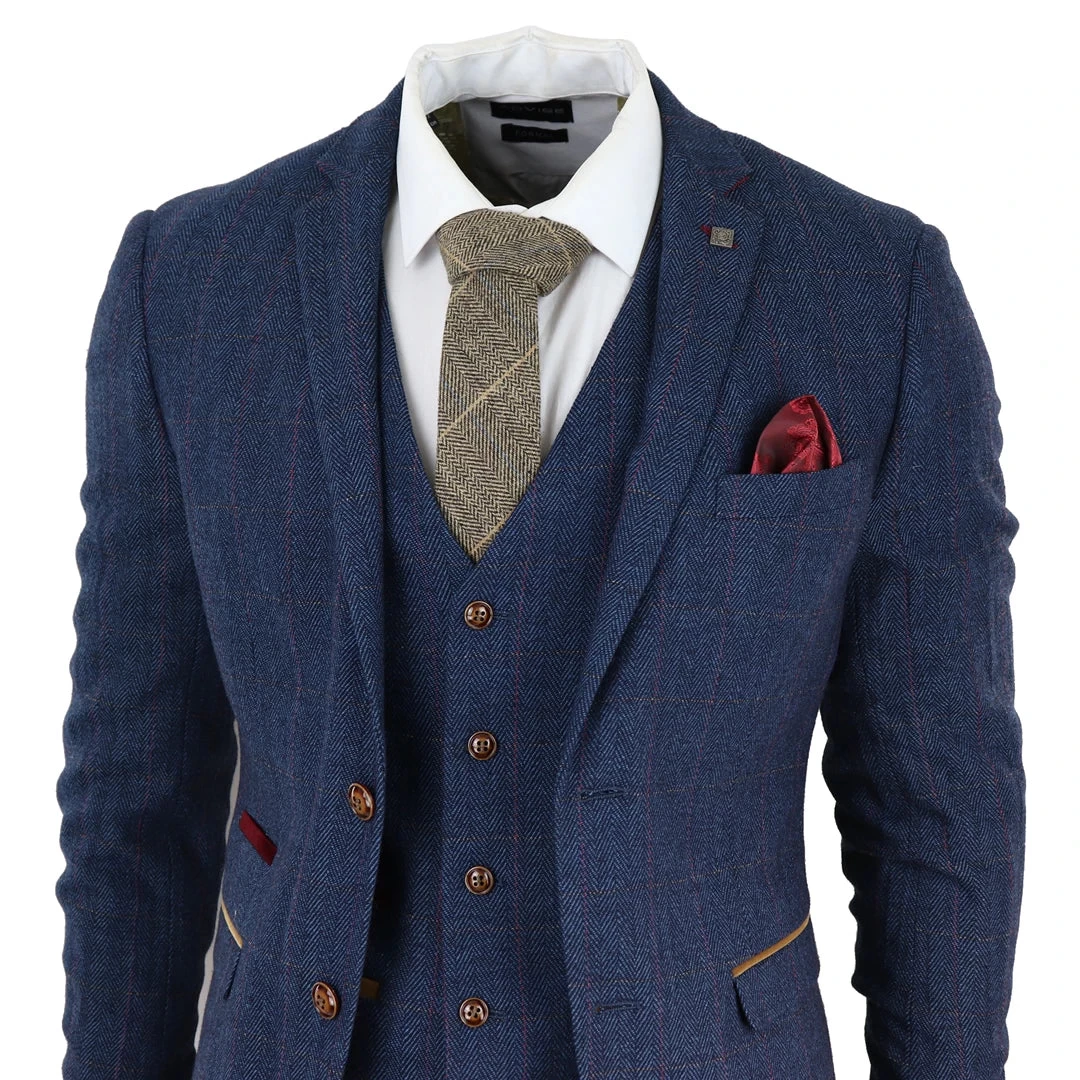 Scott Men’s Blue 3-Piece Tweed Check Suit - Image 6