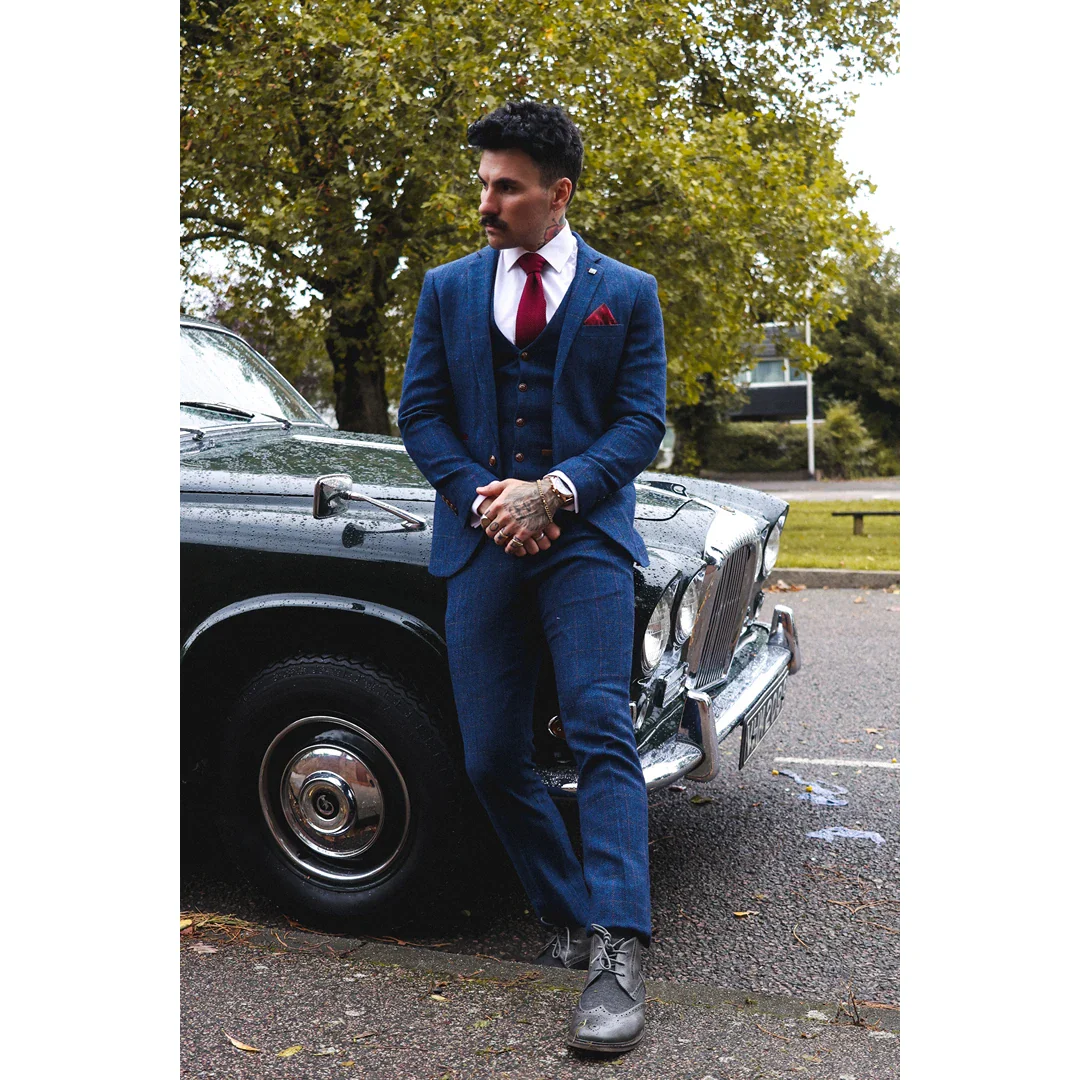 Scott Men’s Blue 3-Piece Tweed Check Suit - Image 2