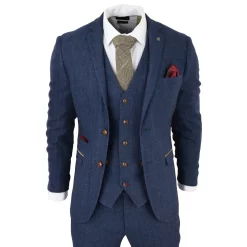 Scott Men’s Blue 3-Piece Tweed Check Suit