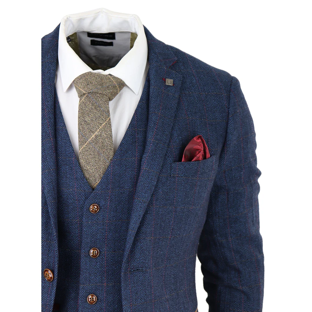 Scott Men’s Blue 3-Piece Tweed Check Suit - Image 3