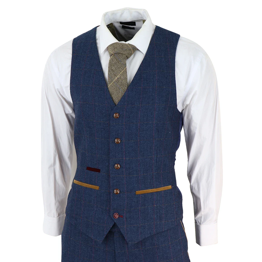 Scott Men’s Blue 3-Piece Tweed Check Suit - Image 4