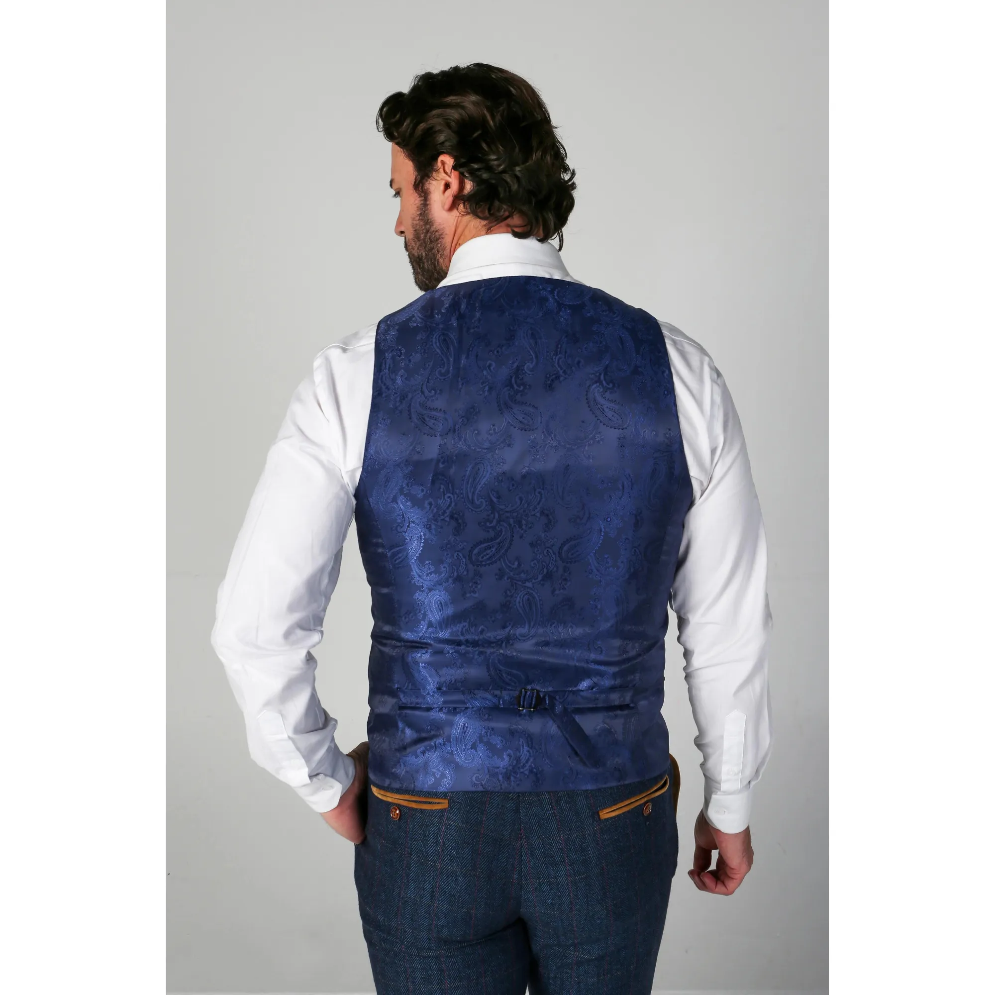 Scott – Men’s Blue Tweed Checked Waistcoat - Image 2