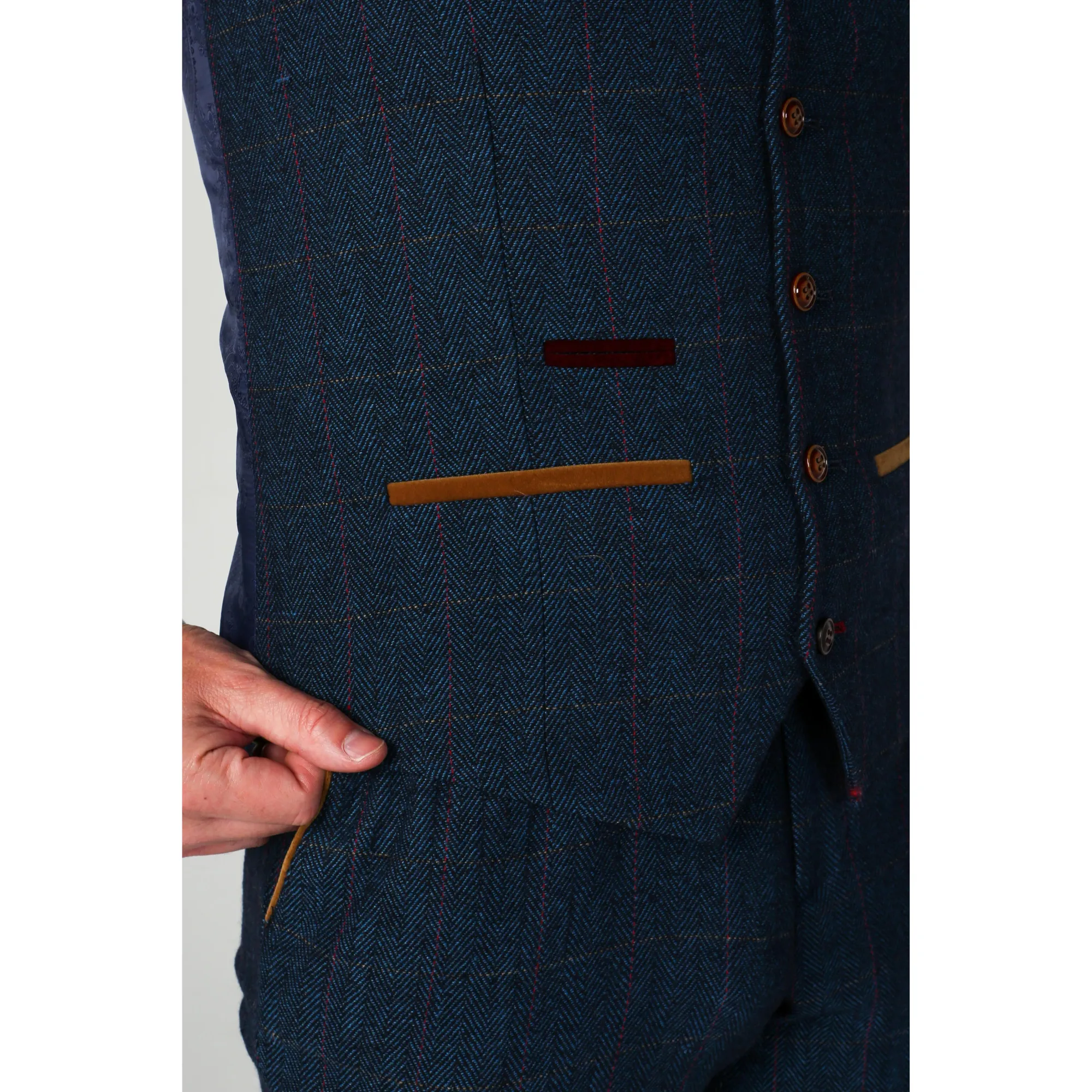 Scott – Men’s Blue Tweed Checked Waistcoat - Image 3