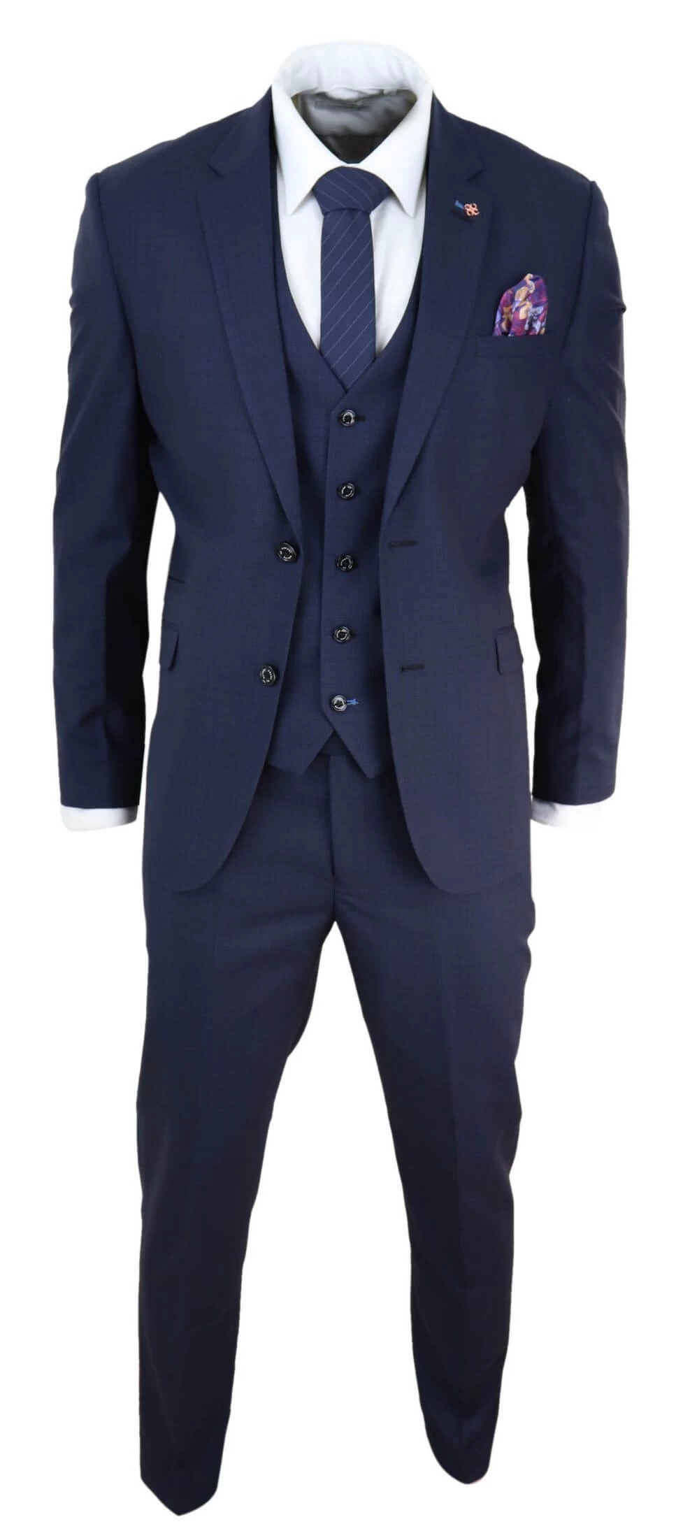 Mens Navy Blue Tailored Fit Suit - Image 3