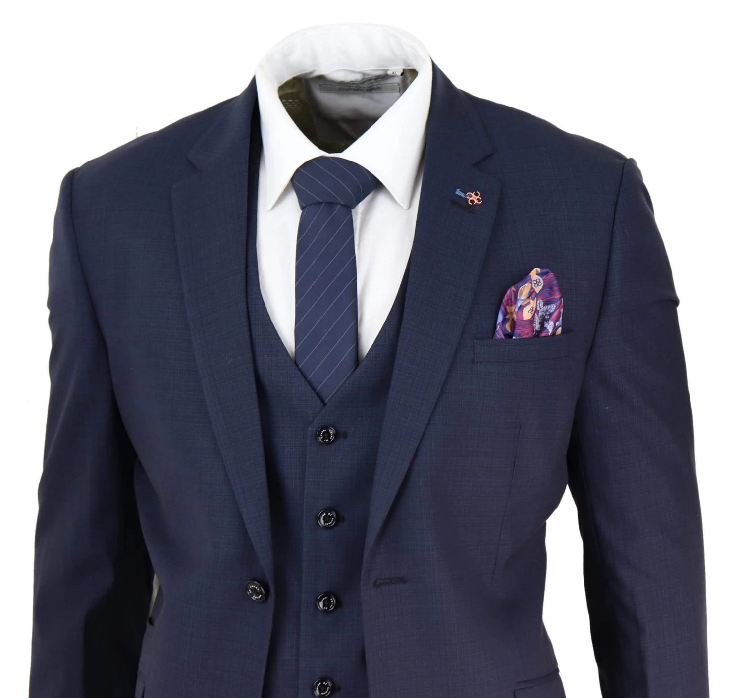Mens Navy Blue Tailored Fit Suit - Image 4
