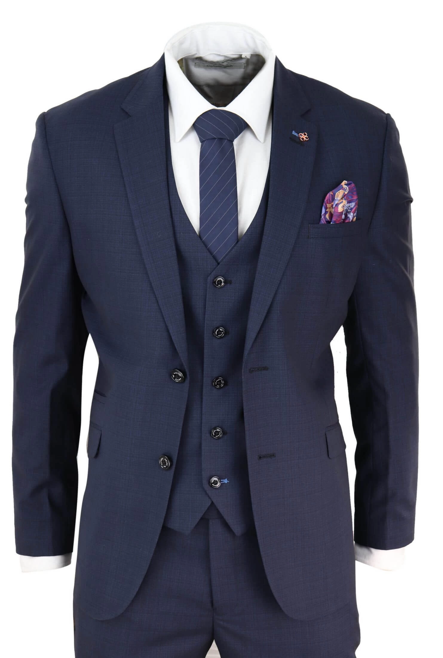 Mens Navy Blue Tailored Fit Suit