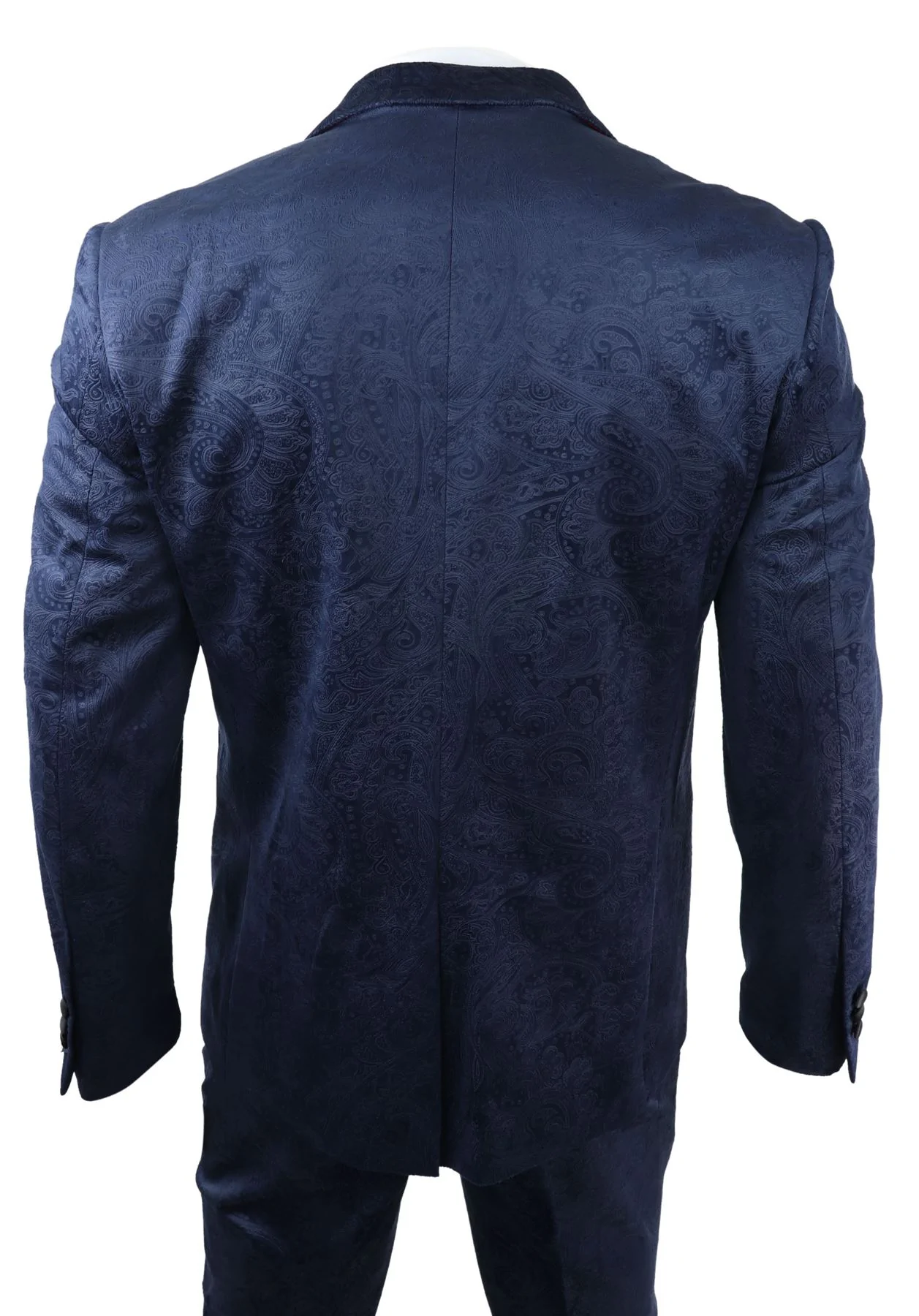 Mens Marc Darcy Velvet Paisley Blue Fit 3 Piece Suit Tuxedo Dinner Jacket Wedding - Image 4
