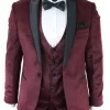 Mens Marc Darcy Velvet Paisley Burgundy Fit 3 Piece Suit Tuxedo Dinner Jacket Wedding