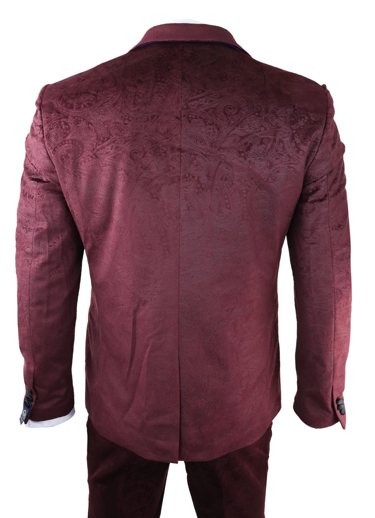 Mens Marc Darcy Velvet Paisley Burgundy Fit 3 Piece Suit Tuxedo Dinner Jacket Wedding - Image 4