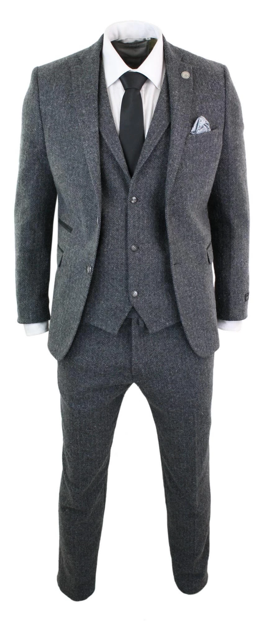 Men’s Charcoal Grey 3 Piece Tweed Herringbone Suit – STZ11 - Image 2