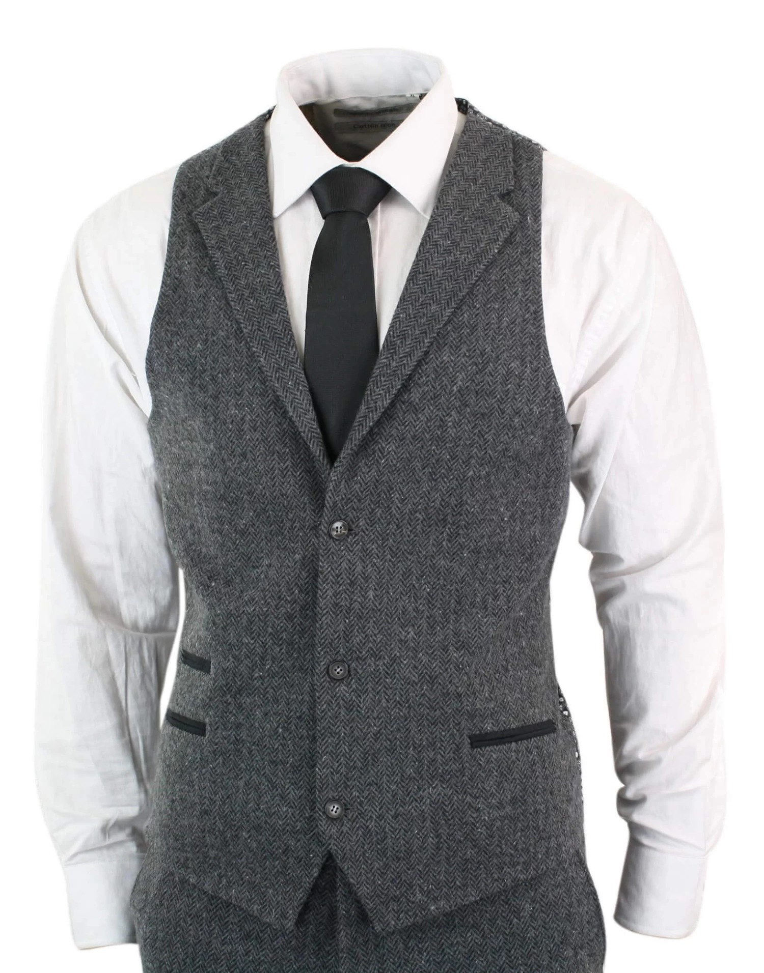 Men’s Charcoal Grey 3 Piece Tweed Herringbone Suit – STZ11 - Image 6