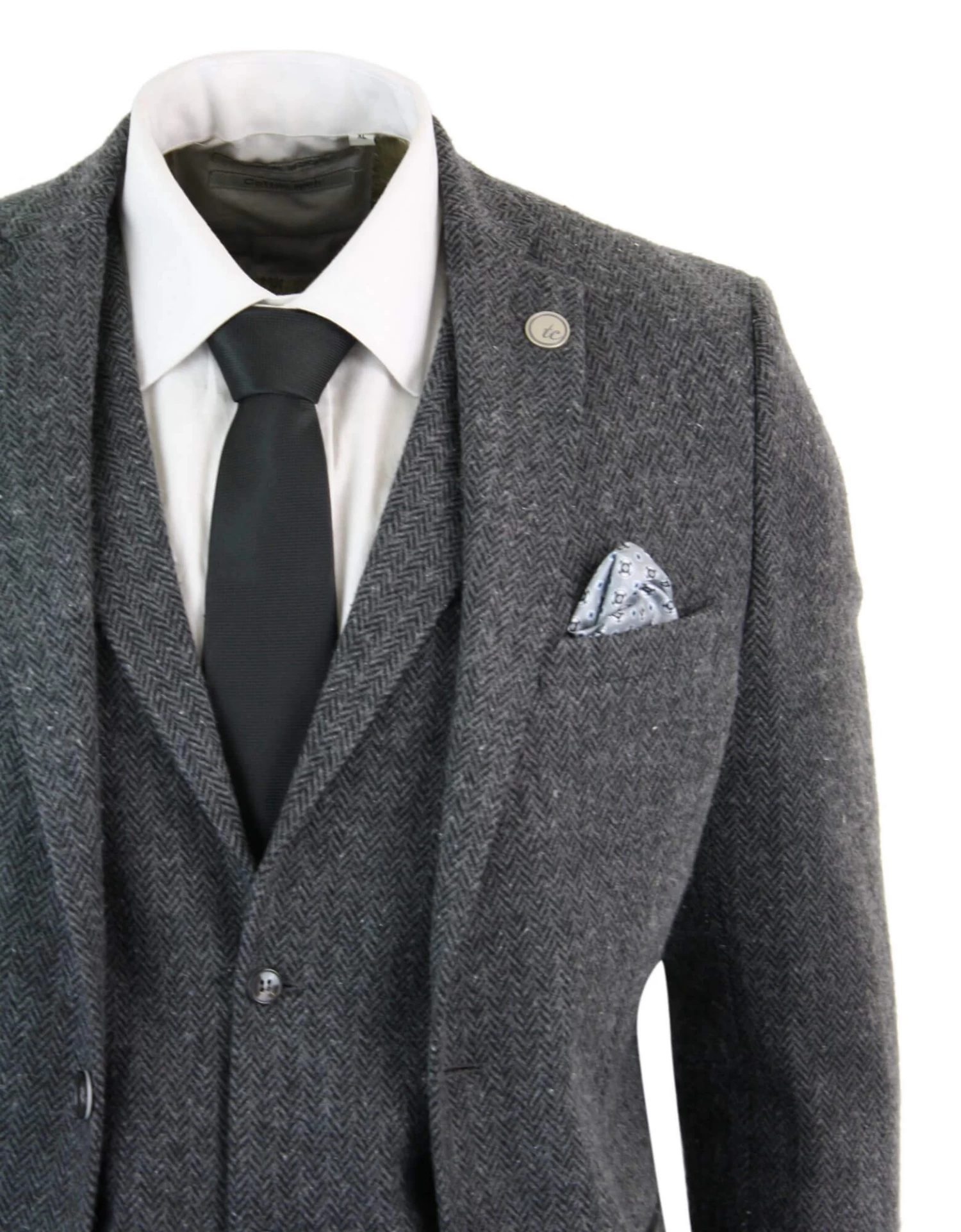 Men’s Charcoal Grey 3 Piece Tweed Herringbone Suit – STZ11 - Image 4