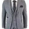 Men’s Light Grey 3 Piece Tweed Herringbone Suit – STZ11