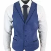 Mens Blue Waistcoat Tweed Herringbone Wool Peaky Blinders Vintage Retro