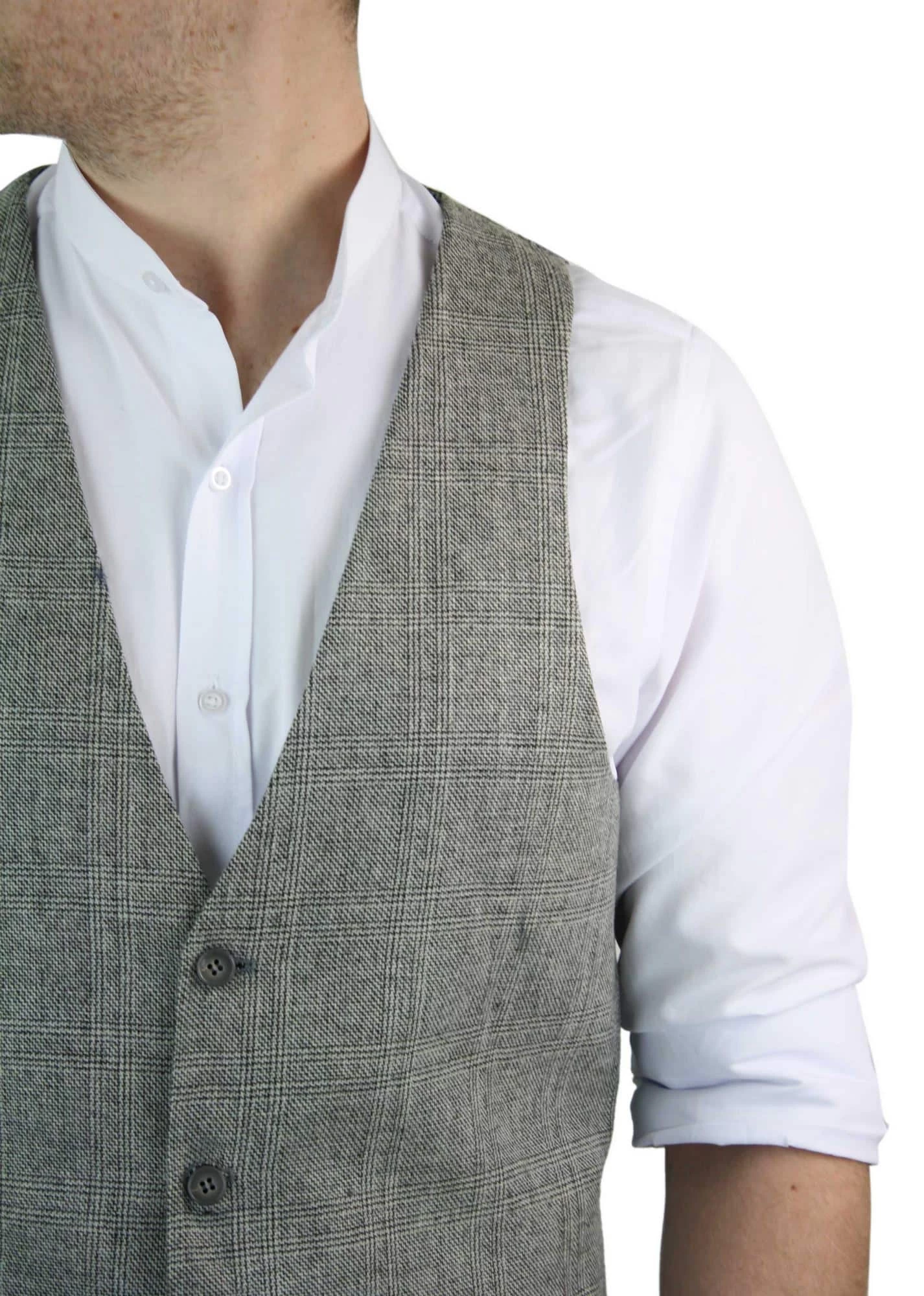 Mens Waistcoat Wool Check Herringbone Tweed Brown Black Classic Vintage Fit - Image 7