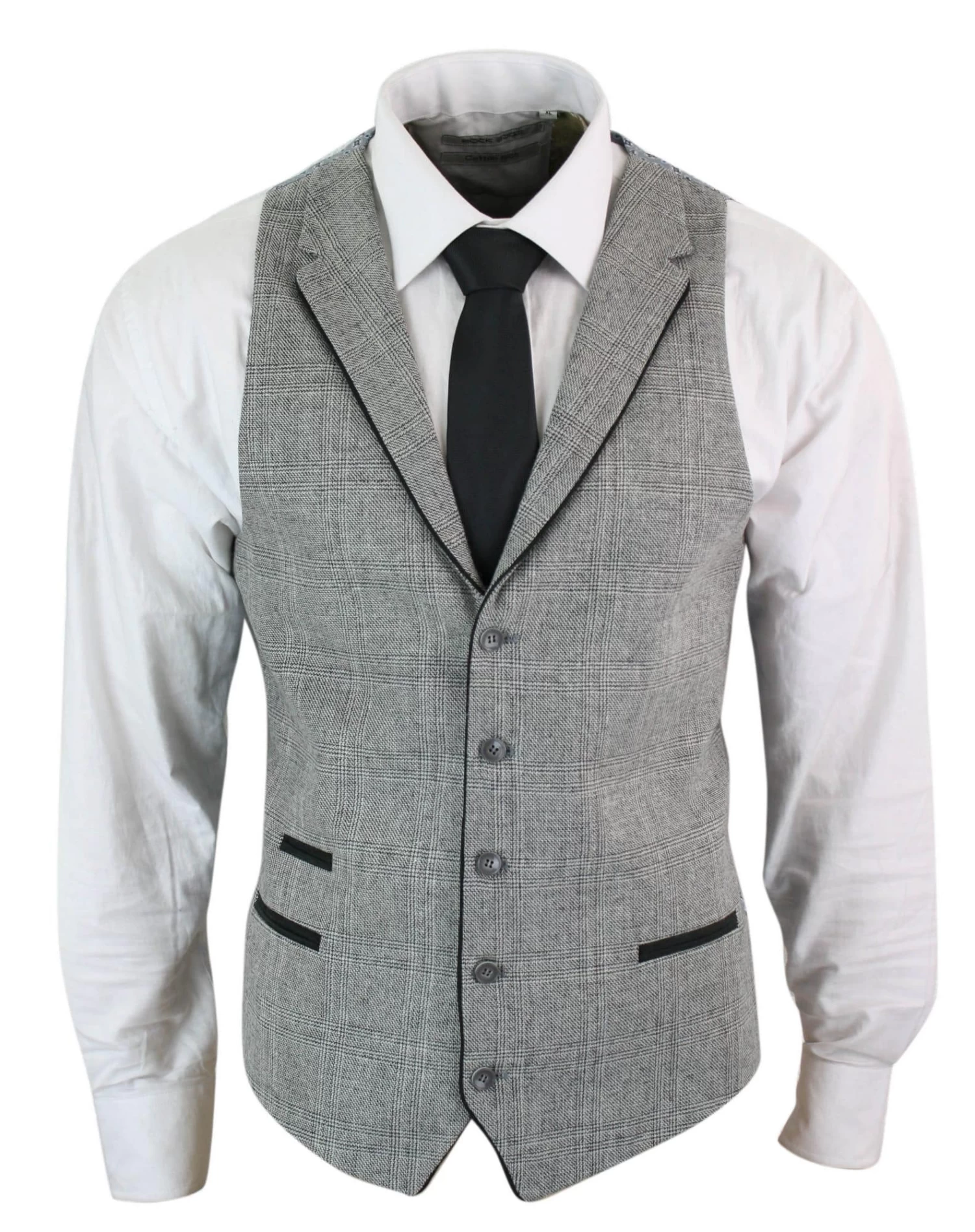 Mens Waistcoat Wool Check Herringbone Tweed Brown Black Classic Vintage Fit - Image 3
