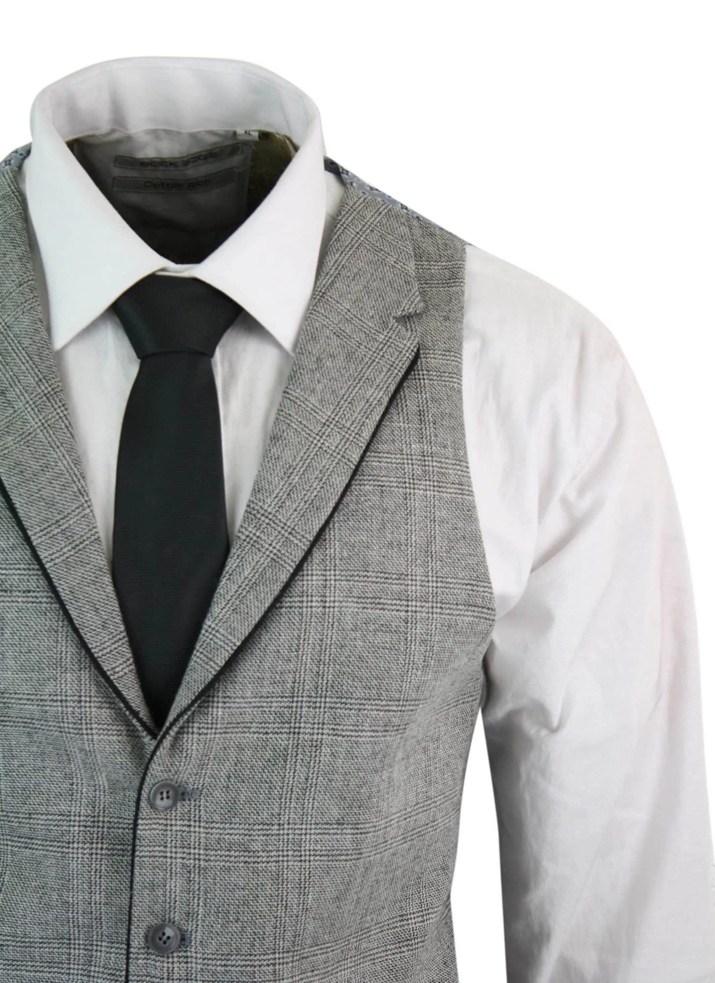 Mens Waistcoat Wool Check Herringbone Tweed Brown Black Classic Vintage Fit - Image 4