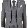 Mens 3 Piece Grey Suit With Double Breasted Waistcoat