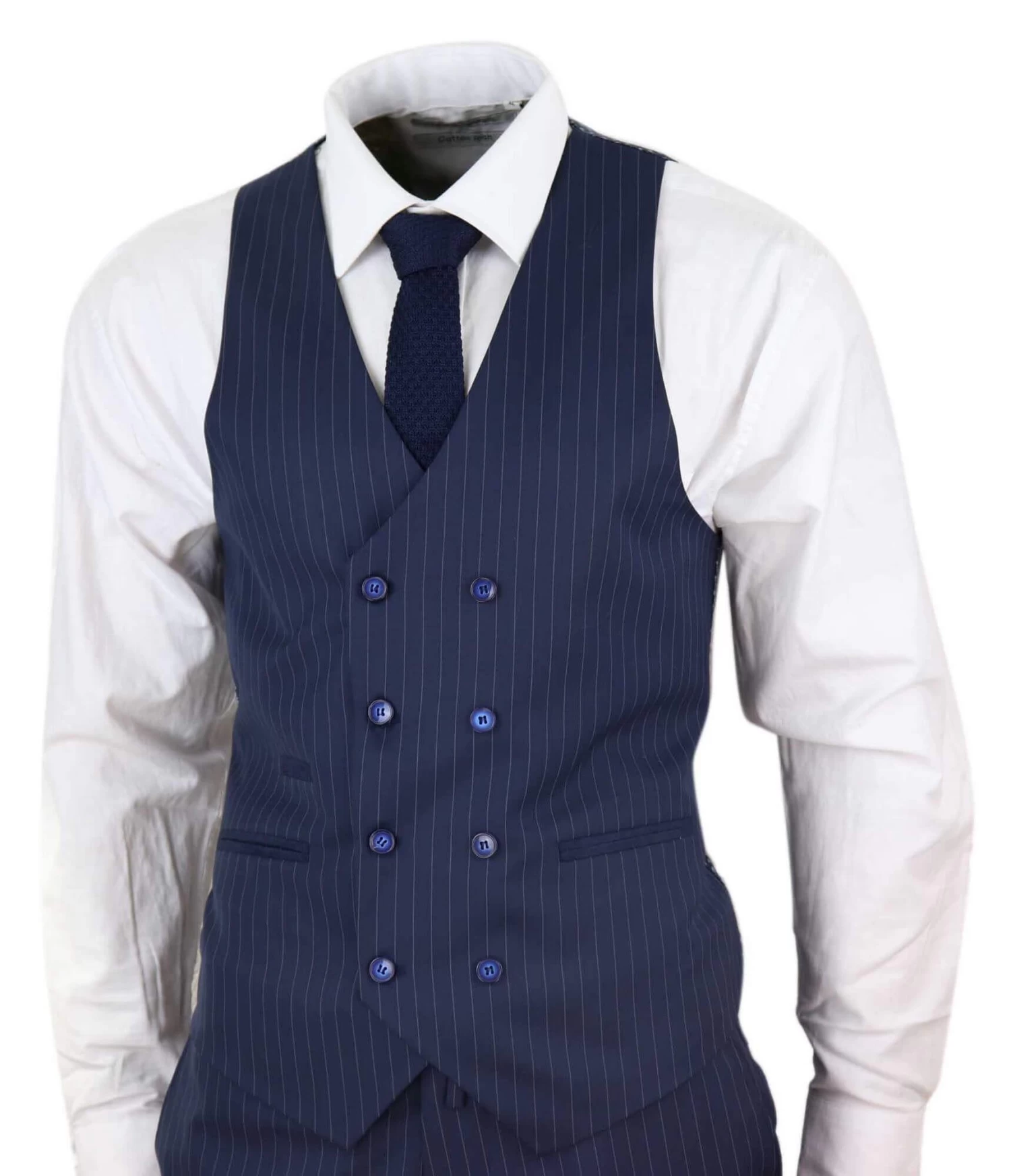 Mens 3 Piece Pinstripe Navy-Blue Suit - Image 3