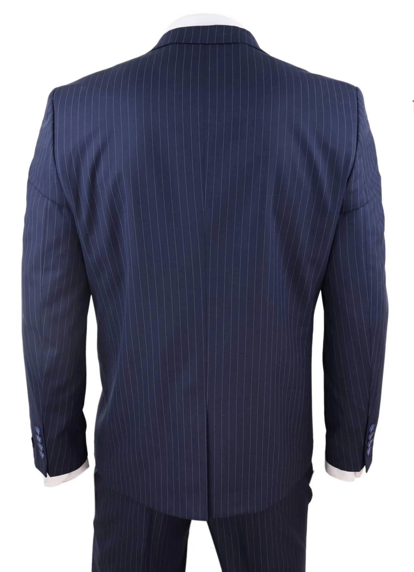Mens 3 Piece Pinstripe Navy-Blue Suit - Image 6