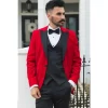 Men’s Red Velvet Tux Blazer Satin Lapels Dinner Wedding Prom Black Tie