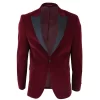 Men’s Wine Velvet Tux Blazer Satin Lapels Dinner Wedding Prom Black Tie