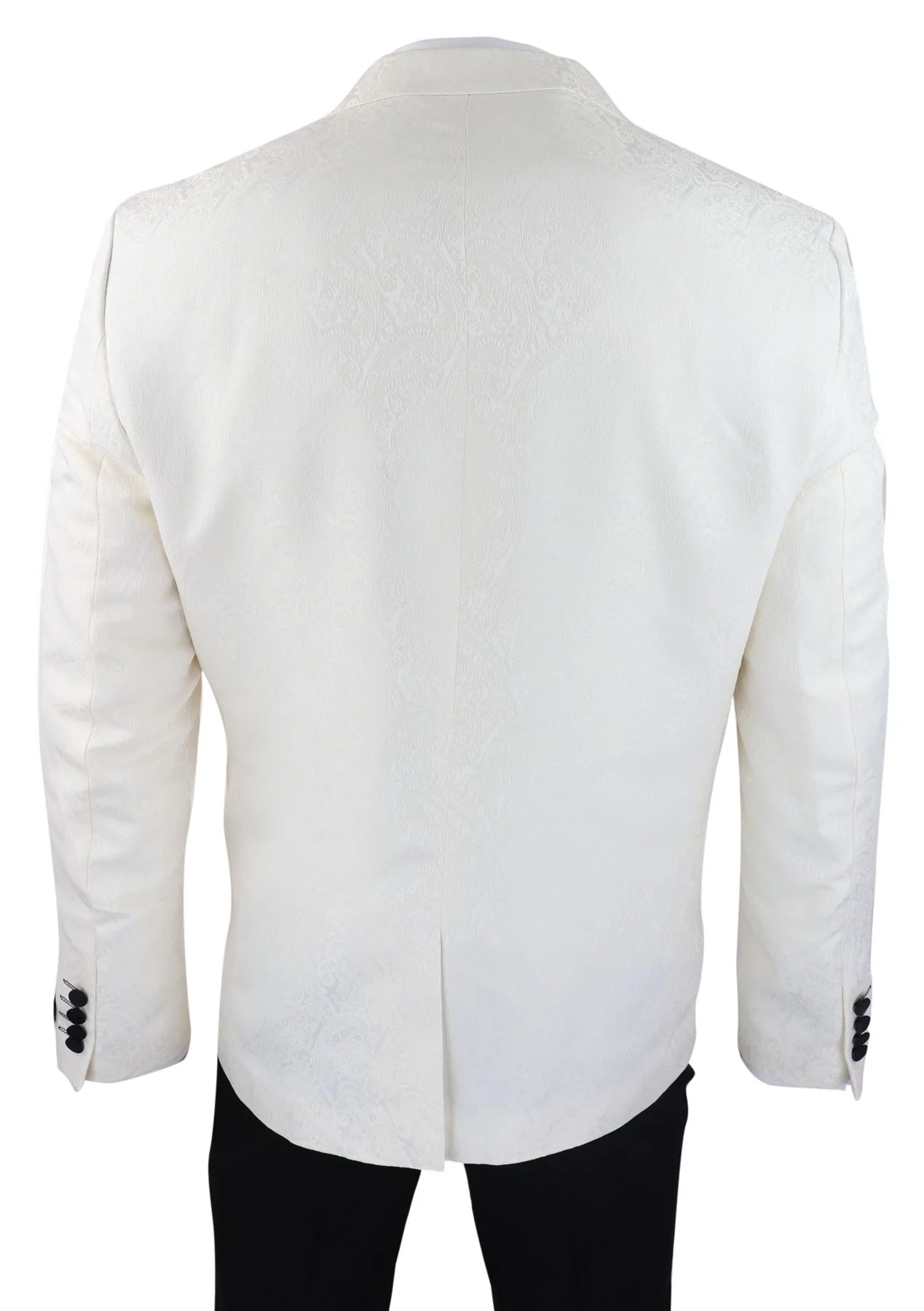 Mens Paisley Tuxedo Blazer And Waistcoat Brocade Dinner Jacket Satin Ivory Black - Image 8