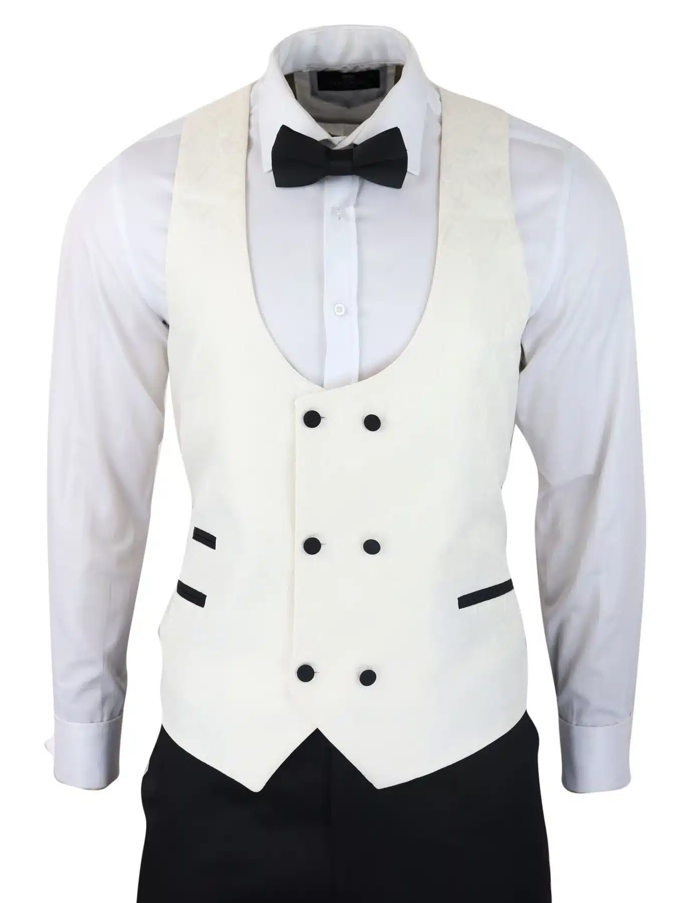 Mens Paisley Tuxedo Blazer And Waistcoat Brocade Dinner Jacket Satin Ivory Black - Image 6