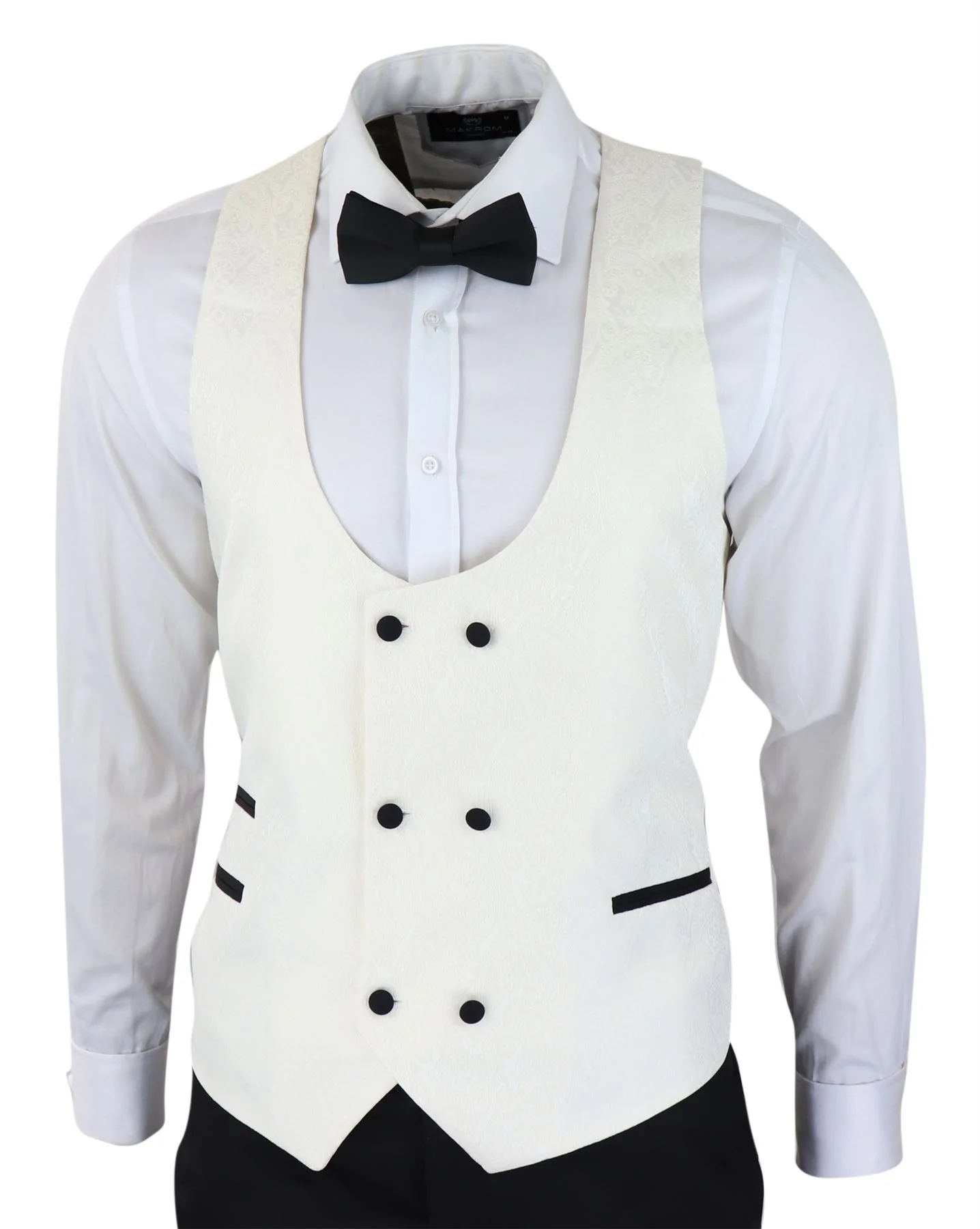 Mens Paisley Tuxedo Blazer And Waistcoat Brocade Dinner Jacket Satin Ivory Black - Image 7