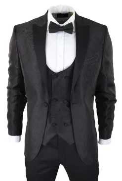 Mens Paisley Tuxedo Blazer And Waistcoat Brocade Dinner Jacket Satin Black Fit β No Trousers