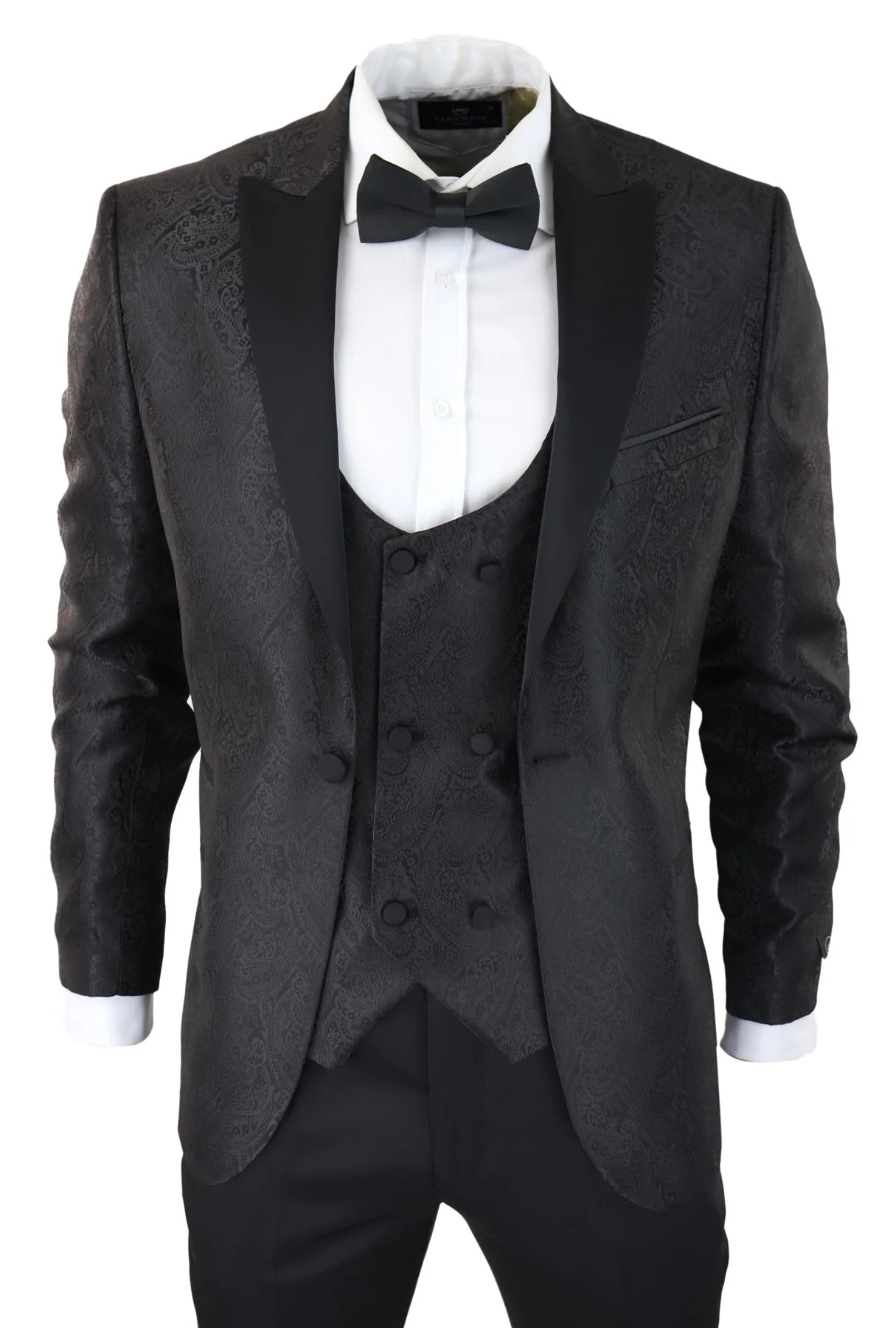 Mens Paisley Tuxedo Blazer And Waistcoat Brocade Dinner Jacket Satin Black Fit β No Trousers