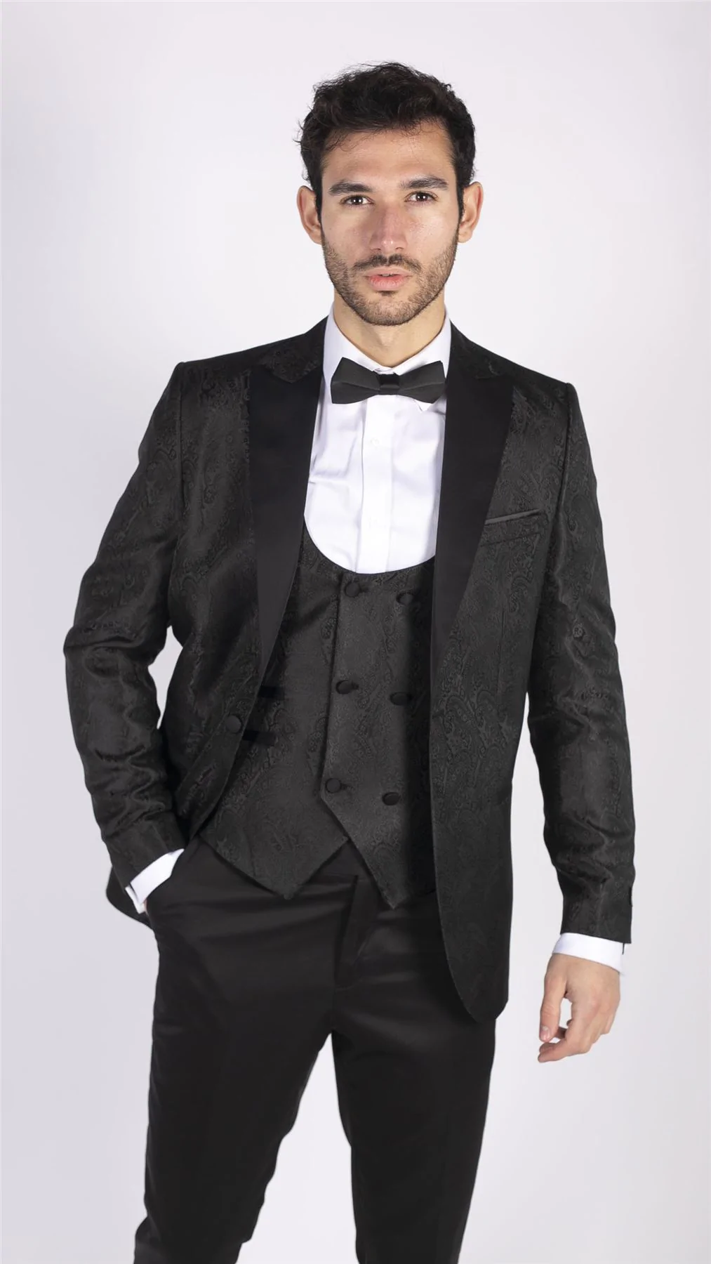 Mens Paisley Tuxedo Blazer And Waistcoat Brocade Dinner Jacket Satin Black Fit β No Trousers - Image 2