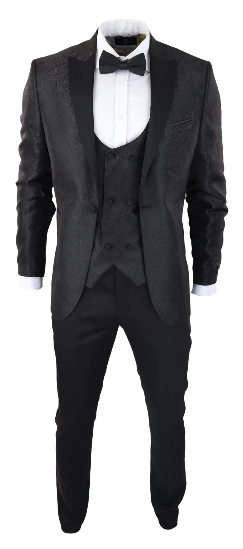 Mens Paisley Tuxedo Blazer And Waistcoat Brocade Dinner Jacket Satin Black Fit β No Trousers - Image 3