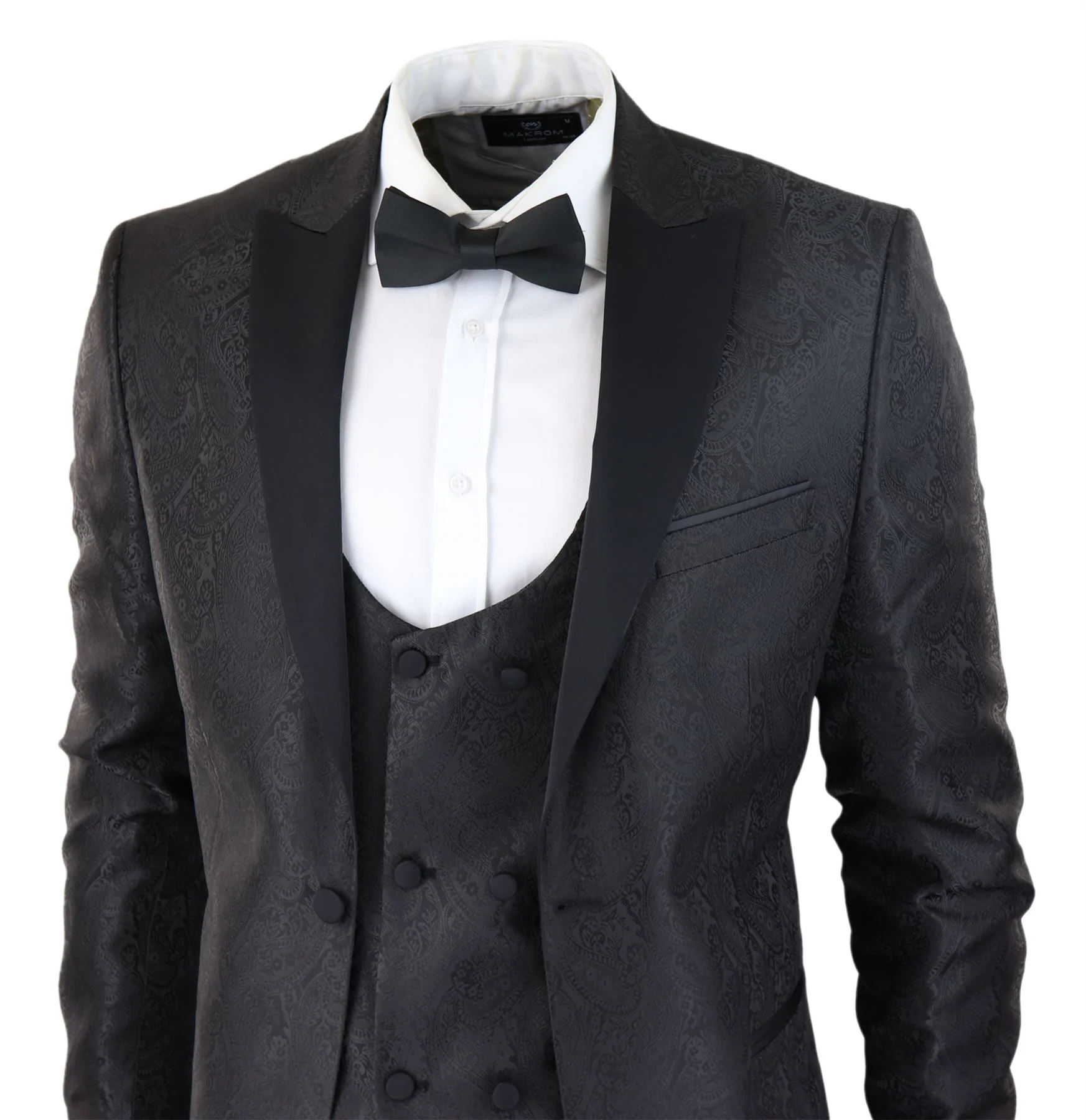 Mens Paisley Tuxedo Blazer And Waistcoat Brocade Dinner Jacket Satin Black Fit β No Trousers - Image 4