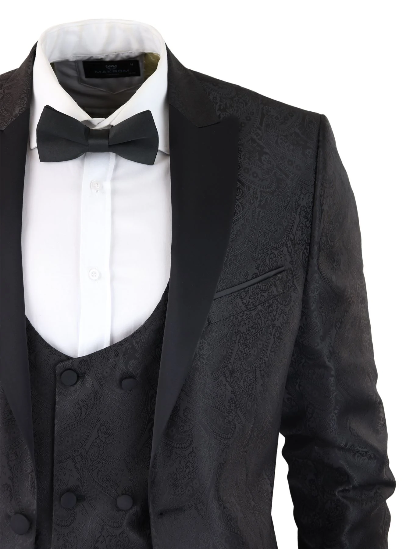 Mens Paisley Tuxedo Blazer And Waistcoat Brocade Dinner Jacket Satin Black Fit β No Trousers - Image 7