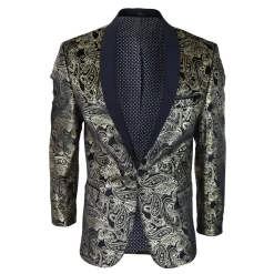 STZ64-65 – Men’s Velvet Paisley Floral Blazer Black Tuxedo Jacket