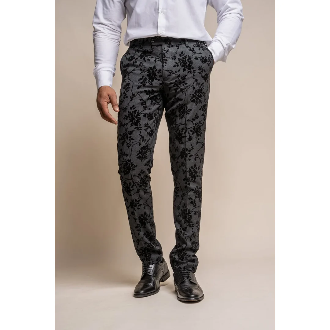 Georgi – Men’s Black Floral Trousers