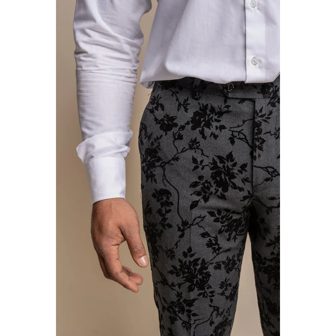 Georgi – Men’s Black Floral Trousers - Image 3